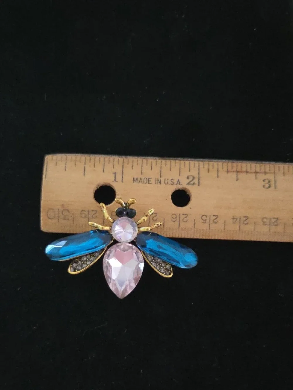 Goldtone Bee Brooch with Pink and Blue Crystals